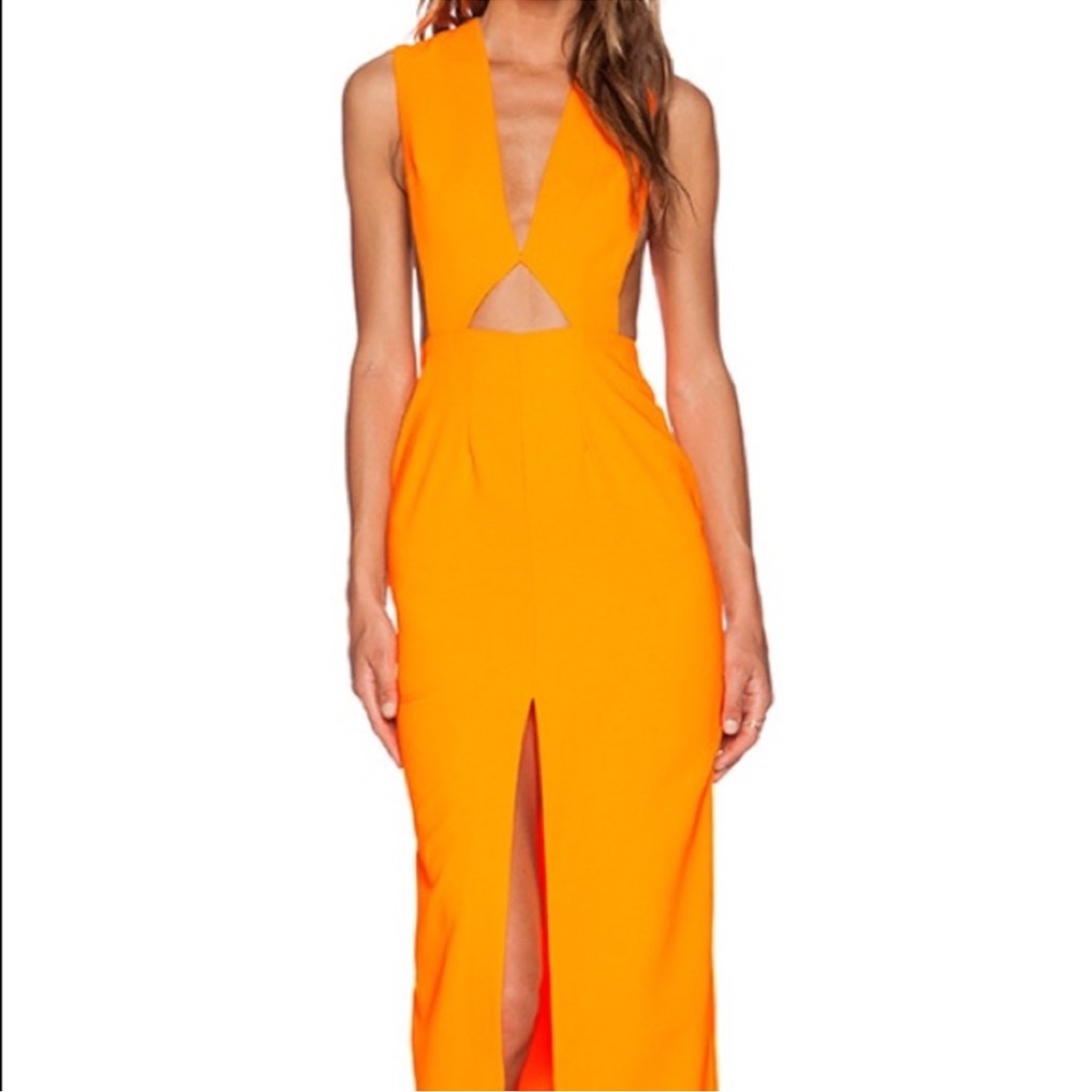 SOLACE LONDON Holt Cutout Maxi Dress
US Size 4 High Center Front Slit Orange